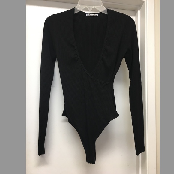 Reformation Becky Ribbed Plunge V Neck Bodysuit - Picture 2 of 11